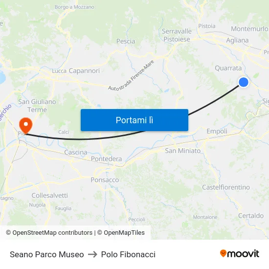 Seano Parco Museo to Polo Fibonacci map