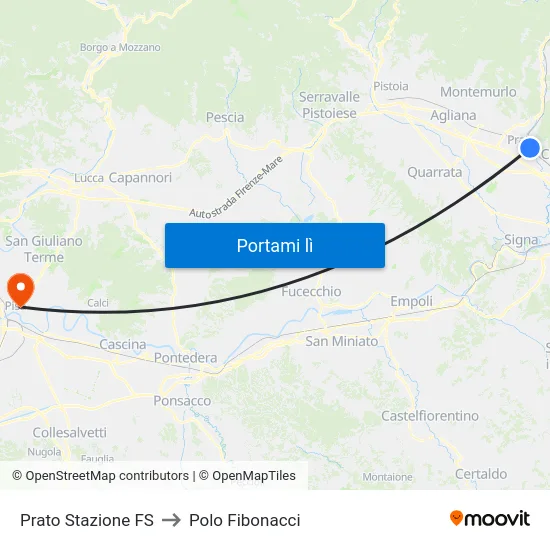 Prato Stazione FS to Polo Fibonacci map