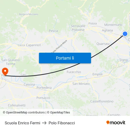 Scuola Enrico Fermi to Polo Fibonacci map