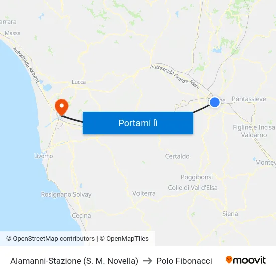 Alamanni-Stazione (S. M. Novella) to Polo Fibonacci map