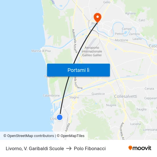 Livorno, V. Garibaldi Scuole to Polo Fibonacci map
