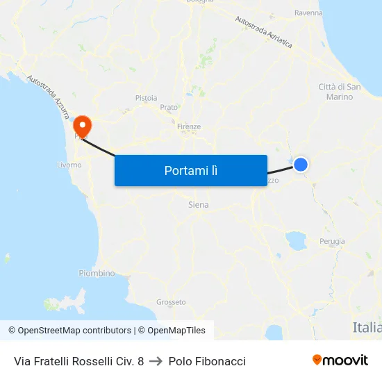 Via Fratelli Rosselli Civ. 8 to Polo Fibonacci map