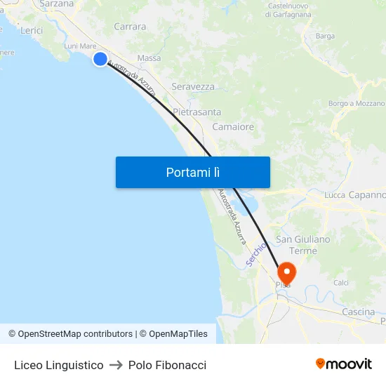Liceo Linguistico to Polo Fibonacci map