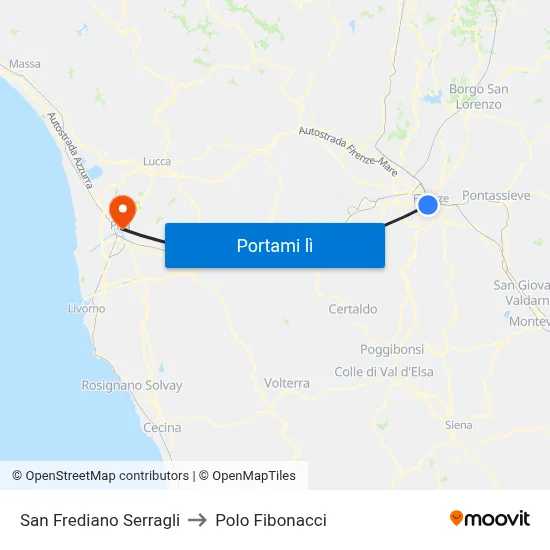 San Frediano Serragli to Polo Fibonacci map