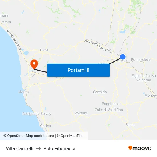 Villa Cancelli to Polo Fibonacci map