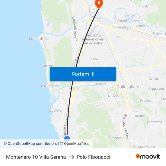 Montenero 10 Villa Serena to Polo Fibonacci map