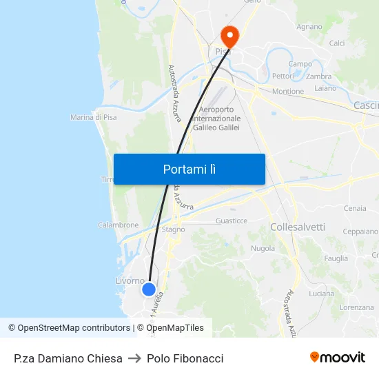 P.za Damiano Chiesa to Polo Fibonacci map
