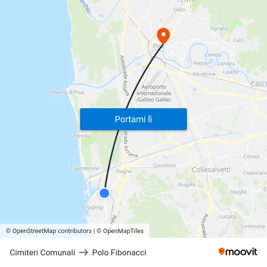 Cimiteri Comunali to Polo Fibonacci map