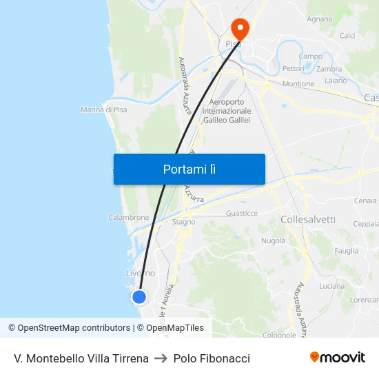 V. Montebello Villa Tirrena to Polo Fibonacci map