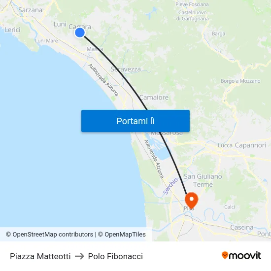 Piazza Matteotti to Polo Fibonacci map