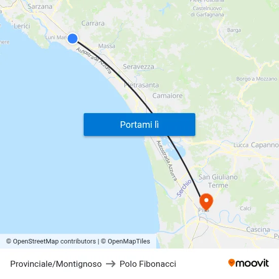 Provinciale/Montignoso to Polo Fibonacci map