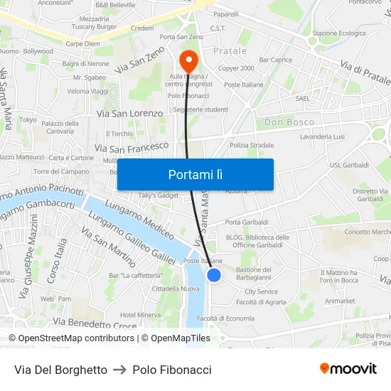 Via Del Borghetto to Polo Fibonacci map