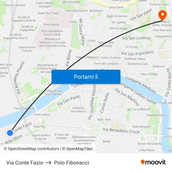 Via Conte Fazio to Polo Fibonacci map