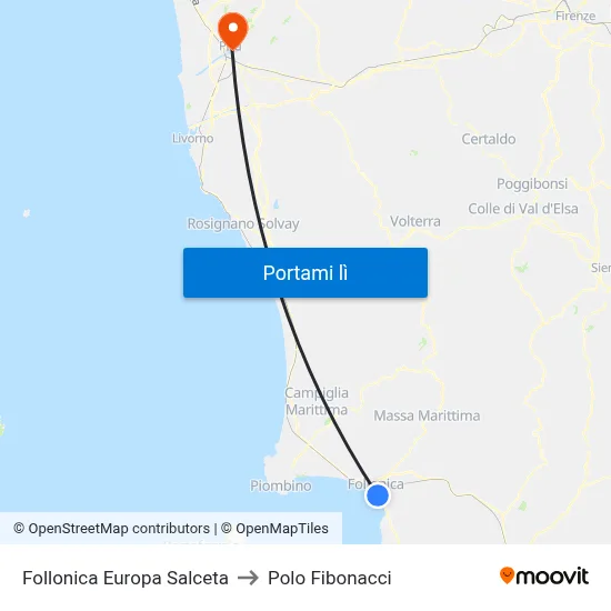 Follonica Europa Salceta to Polo Fibonacci map