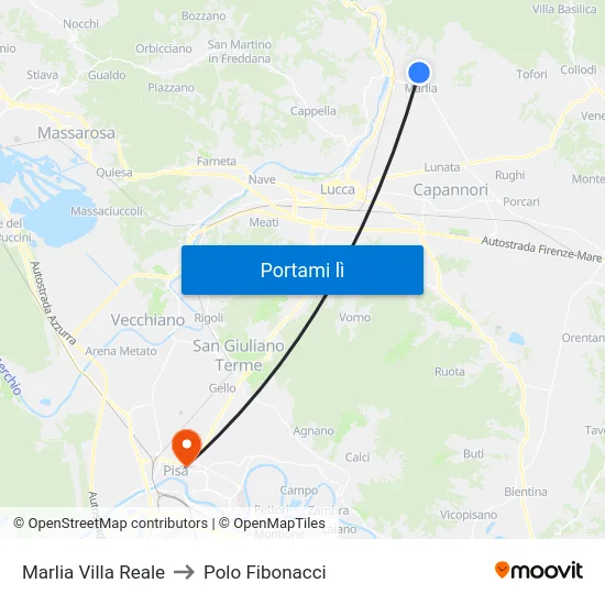 Marlia Villa Reale to Polo Fibonacci map