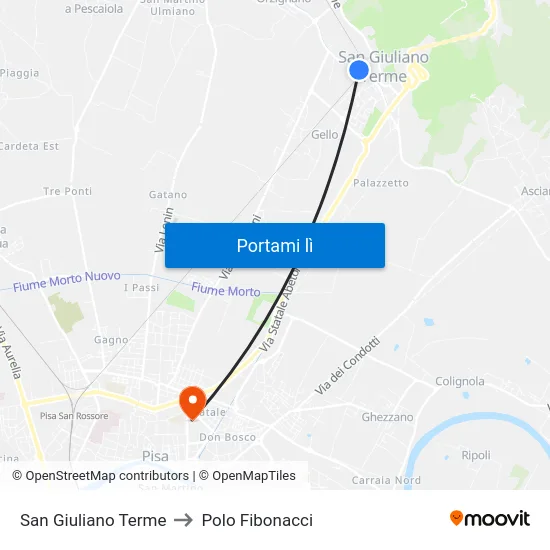 San Giuliano Terme to Polo Fibonacci map
