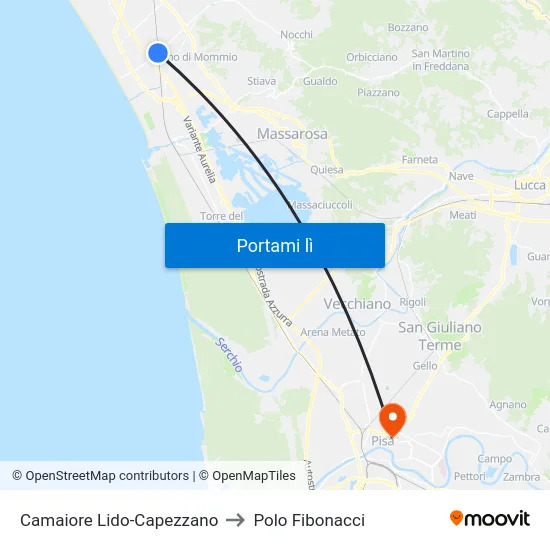Camaiore Lido-Capezzano to Polo Fibonacci map