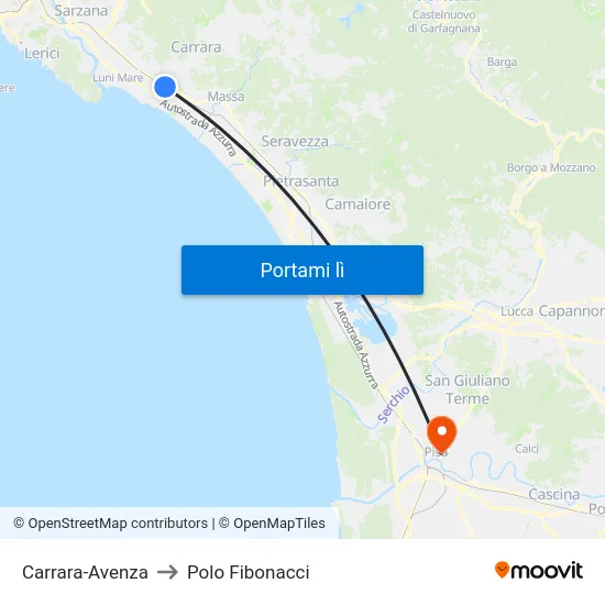 Carrara-Avenza to Polo Fibonacci map