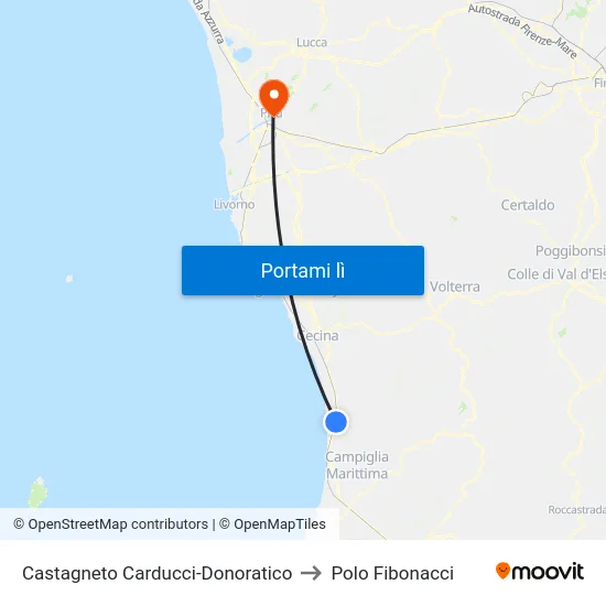 Castagneto Carducci-Donoratico to Polo Fibonacci map