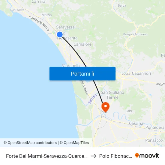 Forte Dei Marmi-Seravezza-Querceta to Polo Fibonacci map