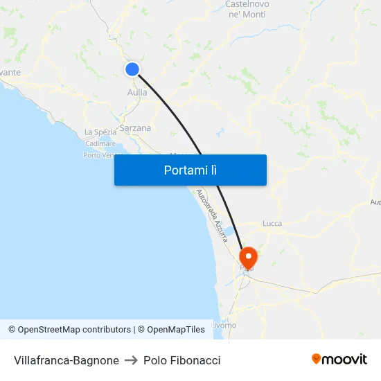 Villafranca-Bagnone to Polo Fibonacci map