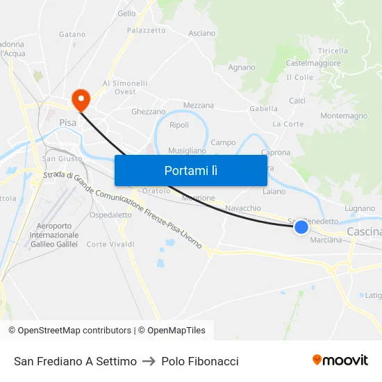 San Frediano A Settimo to Polo Fibonacci map