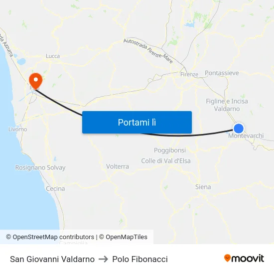 San Giovanni Valdarno to Polo Fibonacci map