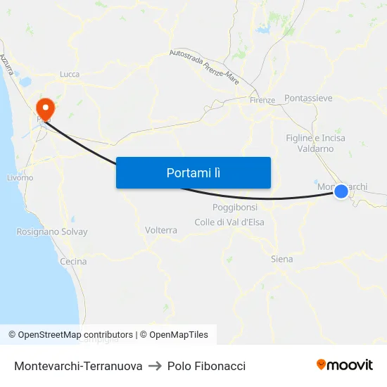 Montevarchi-Terranuova to Polo Fibonacci map