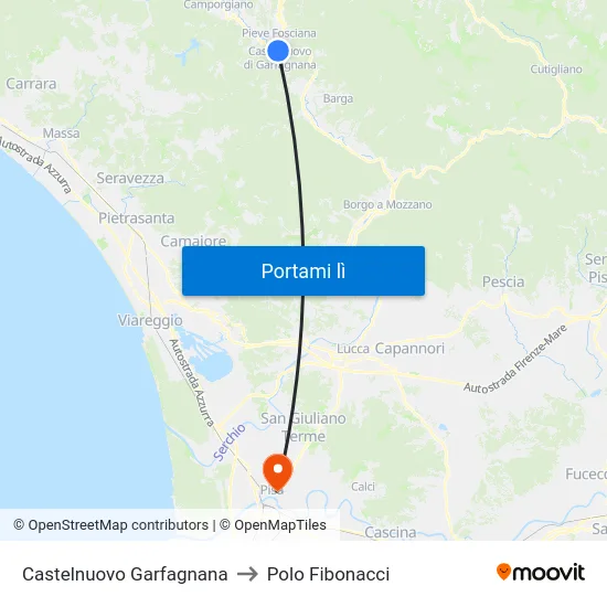 Castelnuovo Garfagnana to Polo Fibonacci map
