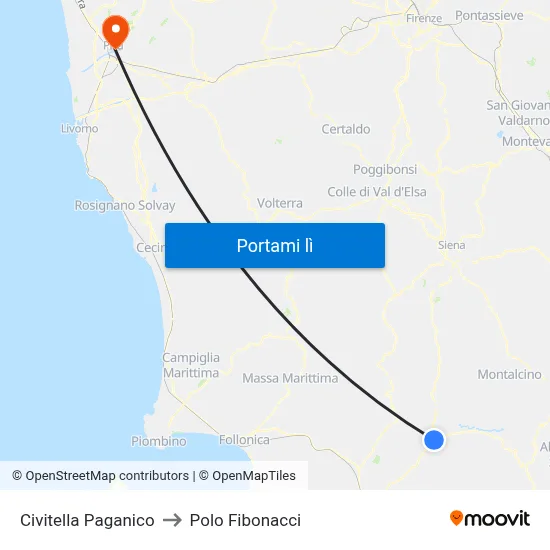 Civitella Paganico to Polo Fibonacci map