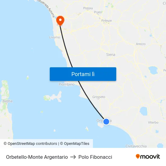 Orbetello-Monte Argentario to Polo Fibonacci map