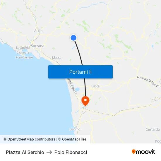 Piazza Al Serchio to Polo Fibonacci map