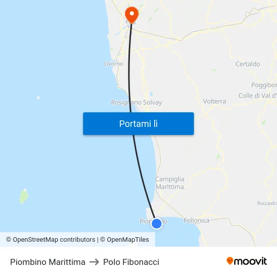 Piombino Marittima to Polo Fibonacci map