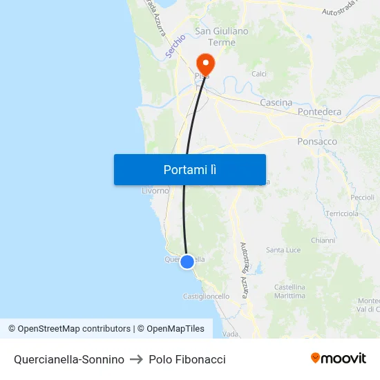 Quercianella-Sonnino to Polo Fibonacci map