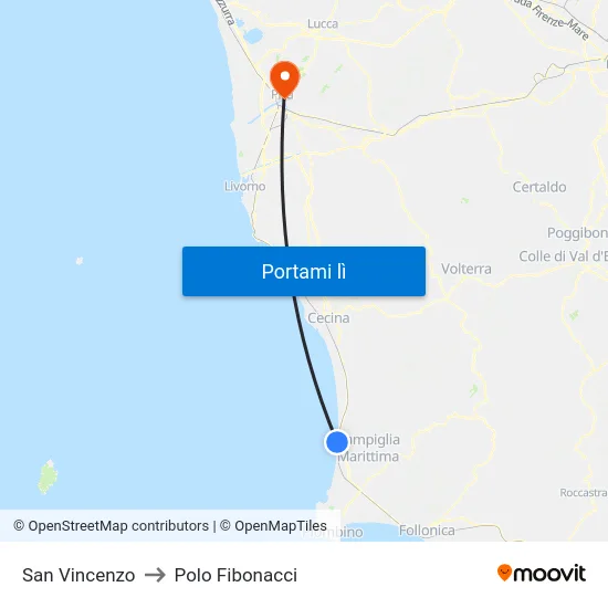 San Vincenzo to Polo Fibonacci map