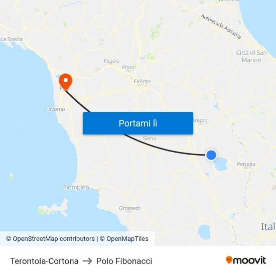 Terontola-Cortona to Polo Fibonacci map