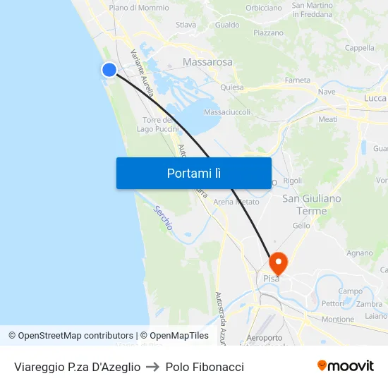 Viareggio P.za D'Azeglio to Polo Fibonacci map