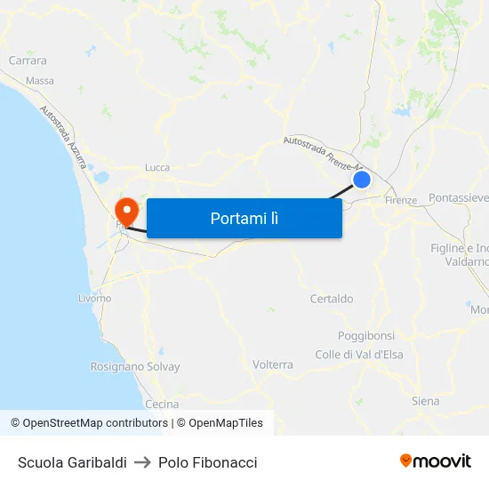 Scuola Garibaldi to Polo Fibonacci map