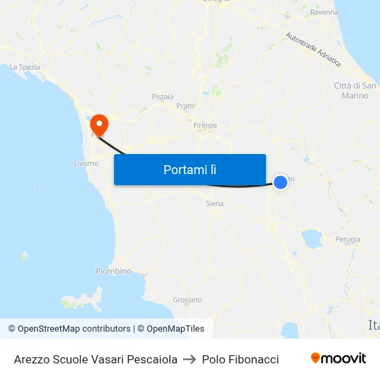 Arezzo Scuole Vasari Pescaiola to Polo Fibonacci map