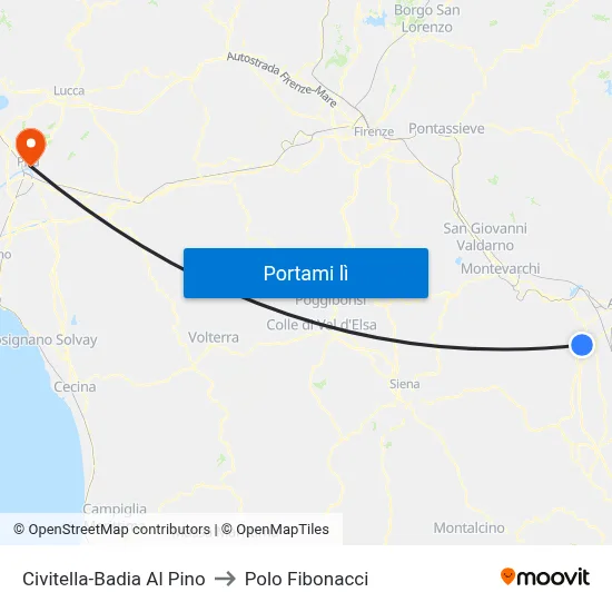 Civitella-Badia Al Pino to Polo Fibonacci map