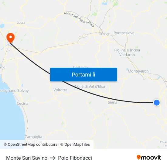 Monte San Savino to Polo Fibonacci map