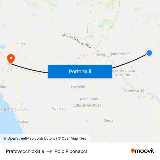 Pratovecchio-Stia to Polo Fibonacci map