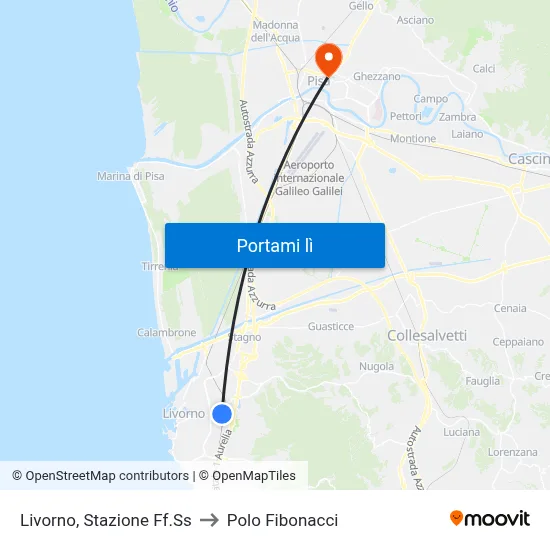 Livorno, Stazione Ff.Ss to Polo Fibonacci map