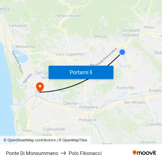 Ponte Di Monsummano to Polo Fibonacci map