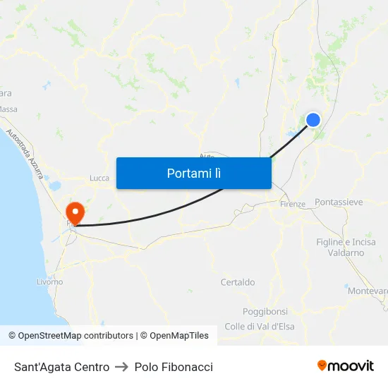 Sant'Agata Centro to Polo Fibonacci map