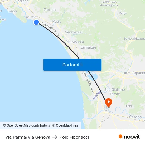 Via Parma/Via Genova to Polo Fibonacci map