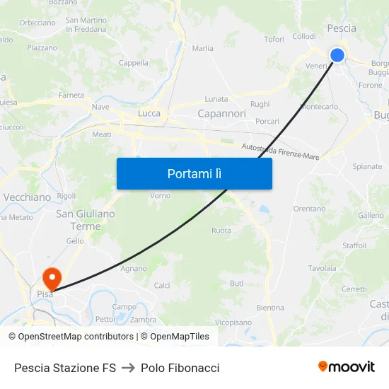 Pescia Stazione FS to Polo Fibonacci map