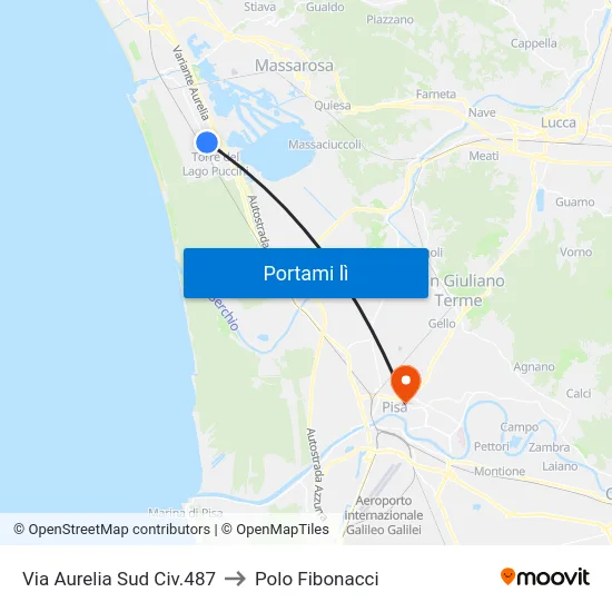Via Aurelia Sud Civ.487 to Polo Fibonacci map