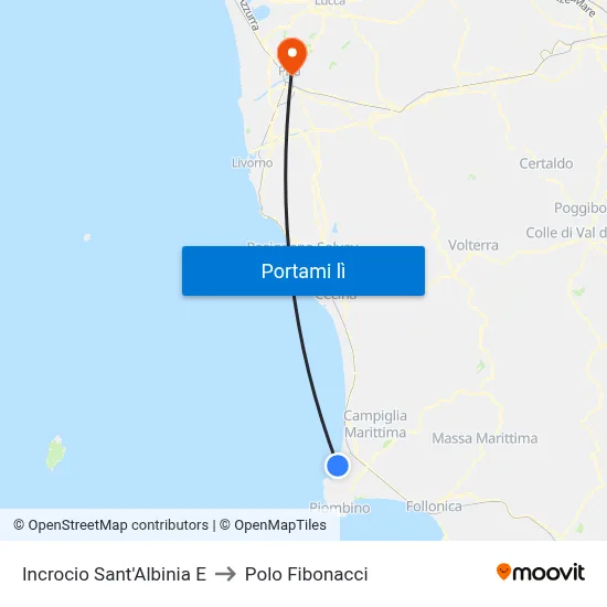 Incrocio Sant'Albinia E to Polo Fibonacci map
