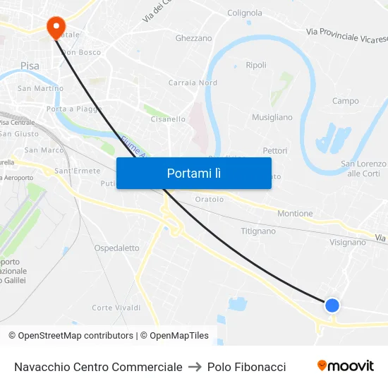 Navacchio Centro Commerciale to Polo Fibonacci map